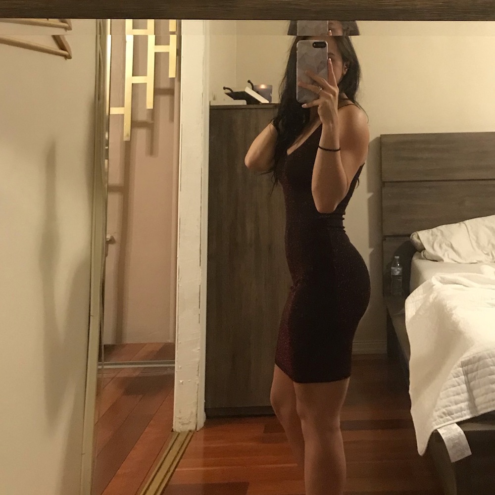 Sparkly burgundy/wine red semi sheer mini dress